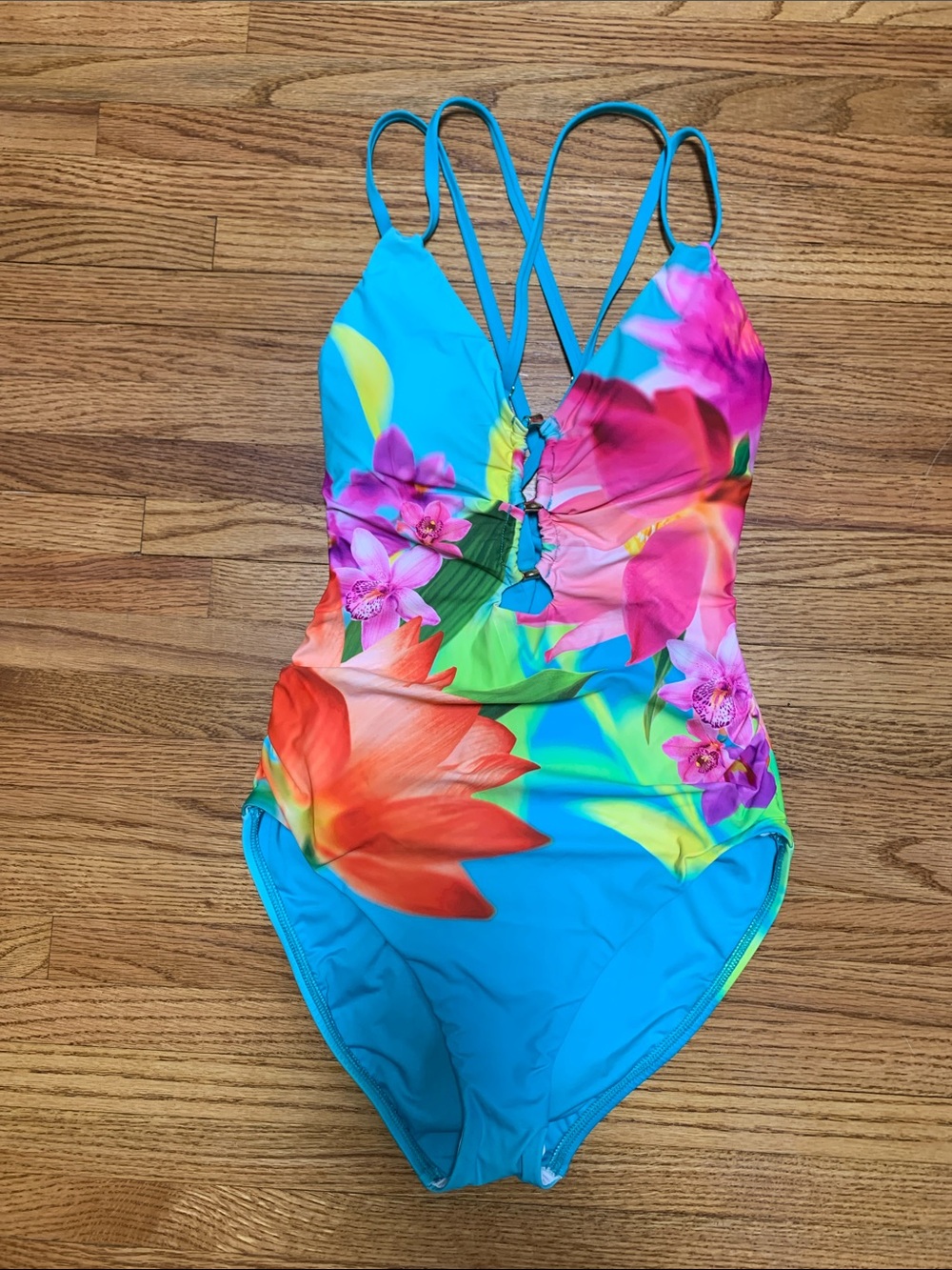 La Blanca swimsuit - lace front v neck one piece bathing suit, sunset botanica